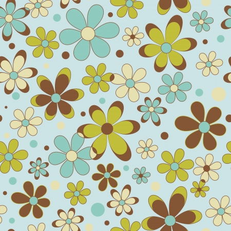 Colorful summer seamless pattern with flowers and dotsのイラスト素材
