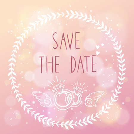 Save the date elegant wedding card with floral elements and hand lettering のイラスト素材