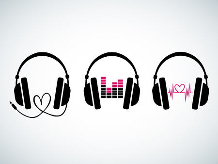 Creative music headphones set with heartbeat and equalizerのイラスト素材