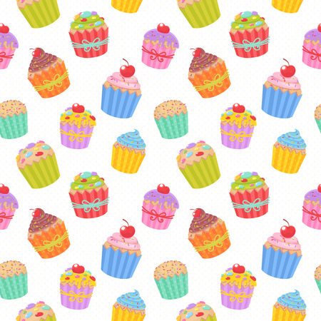 Cute colorful seamless pattern with delicious muffins and cupcakesのイラスト素材