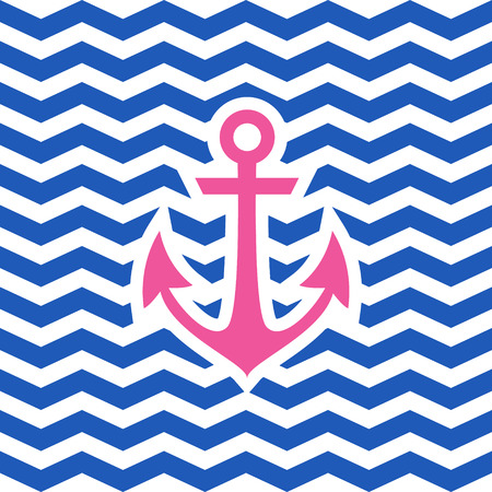 Simple geometric nautical card with anchor on zigzag background for invitationのイラスト素材