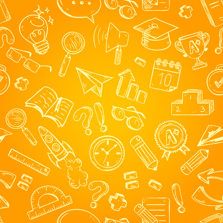 Back to school seamless pattern with classroom and lesson objects for science and educationのイラスト素材