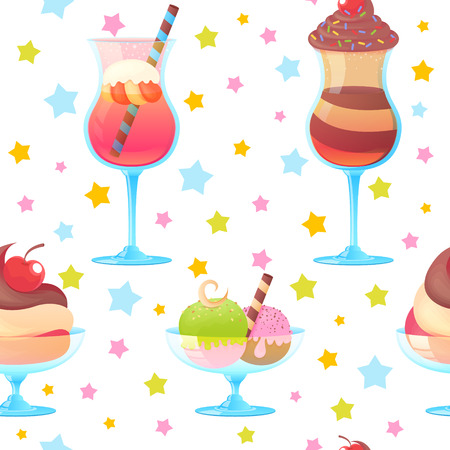 Colorful melting ice-cream seamless pattern on stars backgroundのイラスト素材