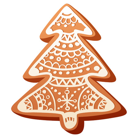 Cute handmade christmas gingerbread baked cookie isolated on white backgroundのイラスト素材