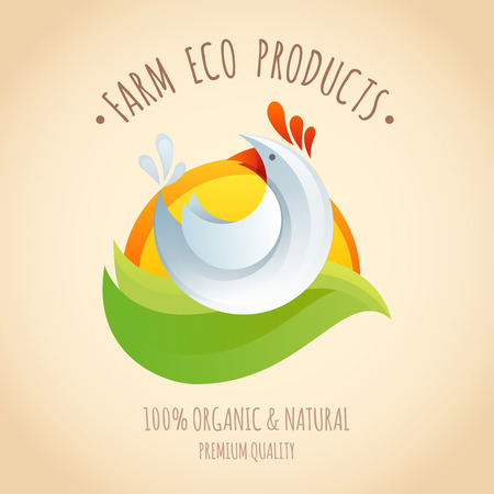 Farm chicken symbol icon for eco and organic natural products colorful styllized cartoon logo illustrationのイラスト素材