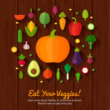 Advertisement set of concept banners with flat vegetable icons for vegetarian restaurant home cooking menu and organic healthy eating recipesのイラスト素材