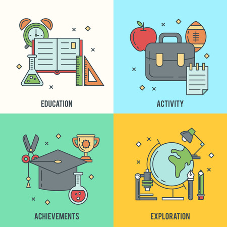 School banners templates with thin lined education elementsのイラスト素材