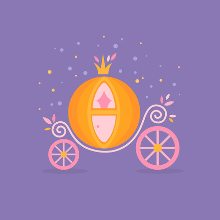 Pumpkin carriage for Cinderella, cartoon fairy-tale flat illustration isolated with decorative ornate elementsのイラスト素材