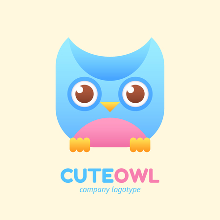 Cute owl logotype for children store company. Stylized character icon for mobile applications and web design.のイラスト素材