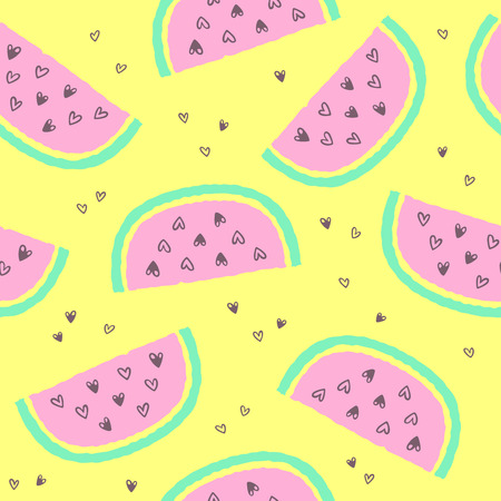 Tropical summer seamless background with repeating watermelons.のイラスト素材