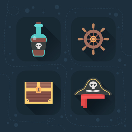 Flat pirate icons, great for logotypes, kids and children toys, clothes design and apparel, web design and mobile gamesのイラスト素材