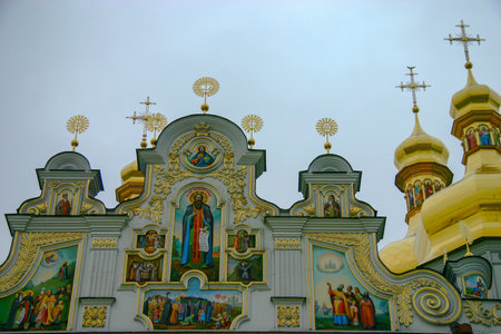 Colorful Fresco Paintings decorate the Dormition Cathedral of the Kyivan Cave Monasteryの写真素材