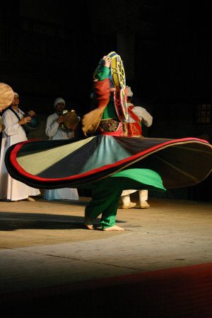 Cairo, Egypt - May 22, 2006: Sufi Tanoura Dancer Whirling with Colorful Skirtのeditorial素材