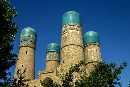 The Chor Minor (Four Minarets in Tajik), one of the most charming and quirky historical buildings in Bukhara, Uzbekistanのeditorial素材