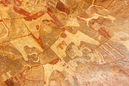 Ancient rock painting of longhorn cattle. In Laas Geel, Somaliland, Africaの写真素材