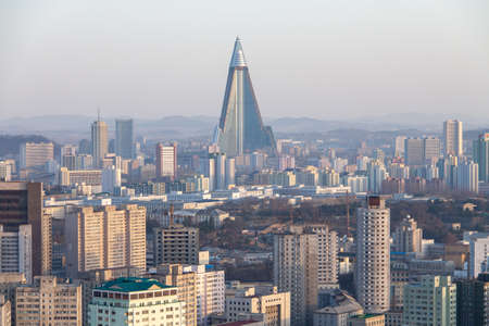 Pyongyang, North Korea - Apr 14, 2010: The pyramid-shaped Ryugyong Hotelのeditorial素材