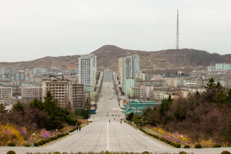 Main street of Kaesong in North Koreaのeditorial素材