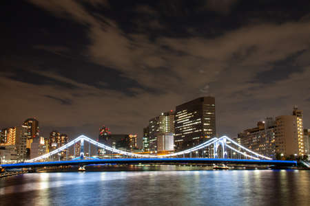 Illuminated Kiyosu Bridge in Tokyo, Japanの写真素材