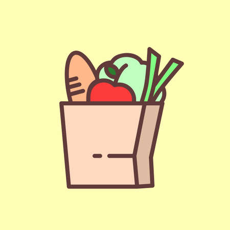 Colorful Grocery Bag, Food, Vegetable, Supermarket Vector Flat Illustrationのイラスト素材