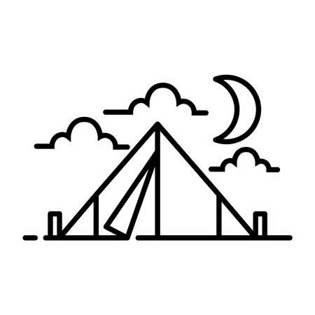 Simple And Clean Adventure Tent Camp Night Outline Vector Illustrationのイラスト素材