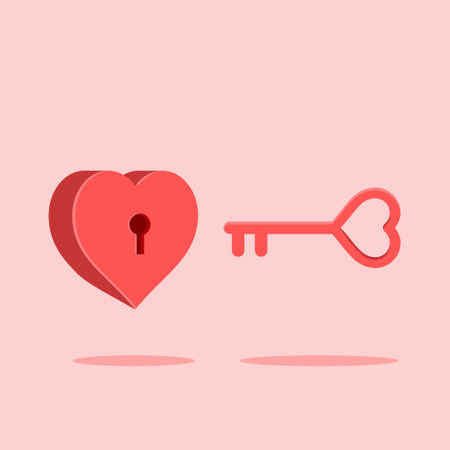 Simple And Clean Love Heart Key Vector Icon Illustrationのイラスト素材