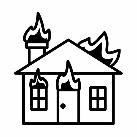 Simple And Clean Burning House Icon Outline Vector Illustrationのイラスト素材