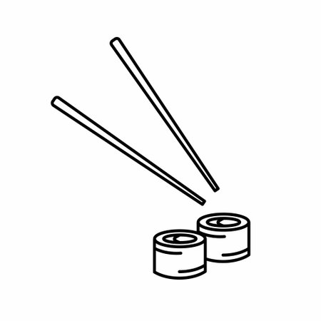 Two Sushi Roll And Chopstick Outline Vector Icon Illustrationのイラスト素材