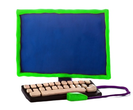 Plasticine handmade computer on a white background