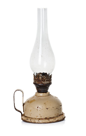 old, retro kerosene lamp isolated on white の写真素材