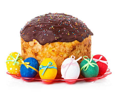 Easter cake and easter eggs isolated
