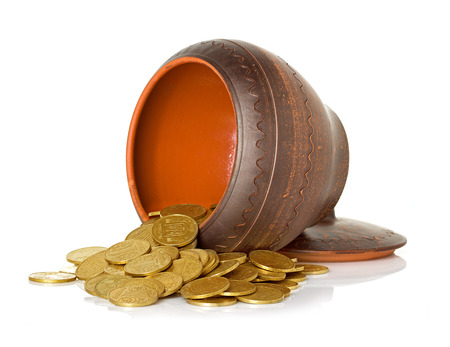 ceramic pot full of coinsの写真素材