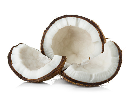 coconut cut in half on white backgroundの写真素材