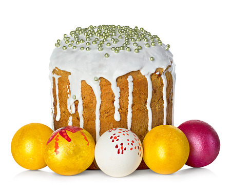 Easter cake and Easter eggs isolatedの写真素材