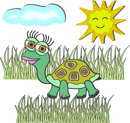 cute turtle, background vector illustration, turtle in the fieldのイラスト素材