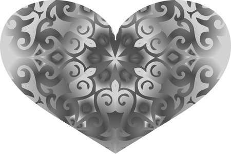Vector heart with white and black ornament, can be used for romantic symbolsのイラスト素材