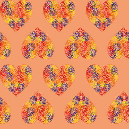Vector colorful seamless pattern with hearts and circlesのイラスト素材