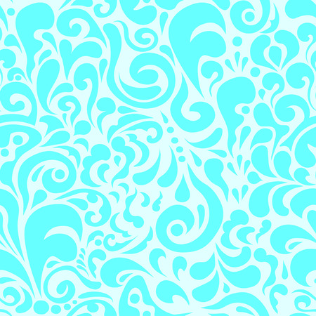 Vector seamless pattern with abstract decor ornament, damask abckground with light blue elementsのイラスト素材