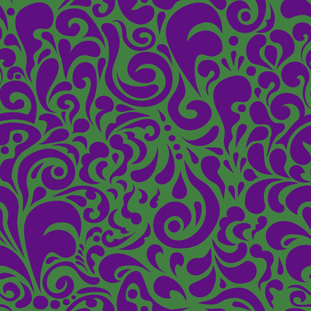 Vector seamless pattern with abstract decor ornament, damask background with purple and green elementsのイラスト素材
