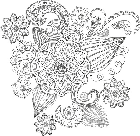 Vector pattern with abstract decor ornament with flowers, damask background with floral elementsのイラスト素材