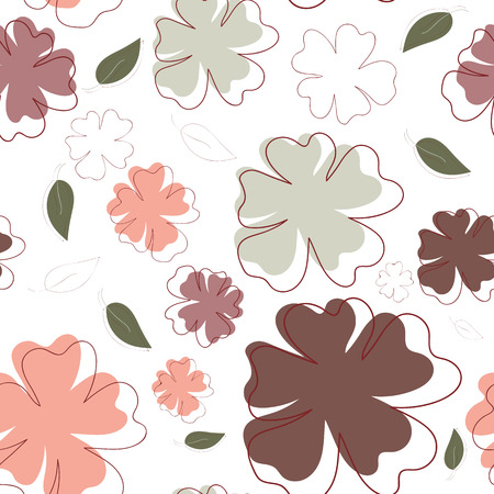 Pastel flowers and leaves, seamless patter for decorationsのイラスト素材