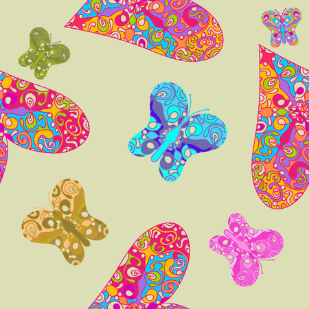Colorful seamless pattern with hearts and butterfly ornamentのイラスト素材