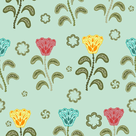 Bellflowers seamless pattern. Vintage background. Vector illustration with blue, yellow and pink flowers.のイラスト素材