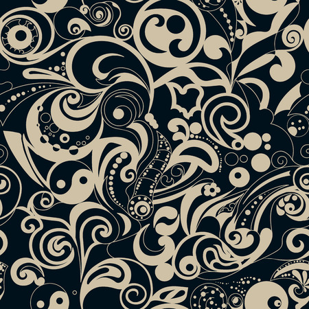 Vector seamless floral pattern on a black and gold backgroundのイラスト素材