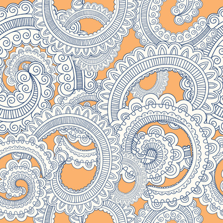 Vector Seamless Paisley Pattern in blue and goldのイラスト素材