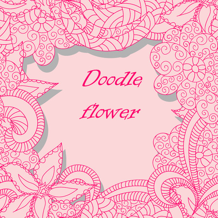 vector red and white floral frame pattern of spirals, swirls, doodlesのイラスト素材