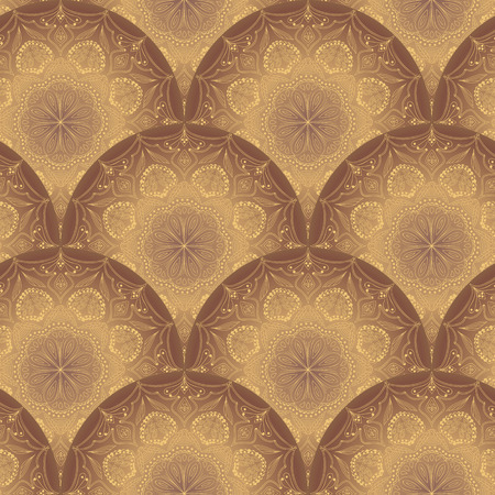 Seamless golden pattern with oriental mandalas. Islam, Arabic, Asian motifs. Vintage lace mood.のイラスト素材