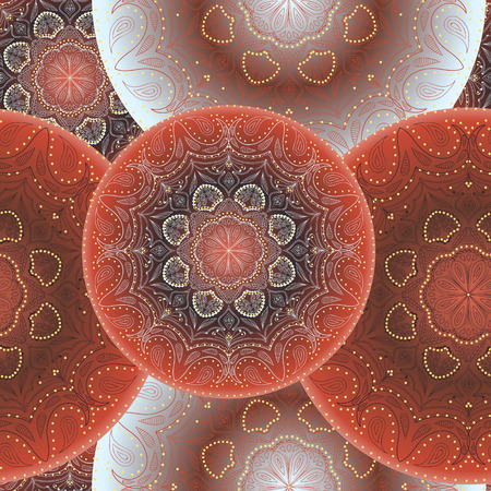 Seamless multicolor pattern with oriental mandalas. Islam, Arabic, Asian motifs. Kaleidoscope elements. Vintage lace mood.のイラスト素材