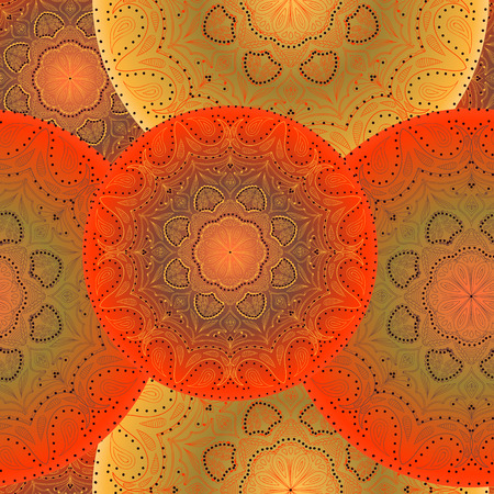 Seamless multicolor pattern with oriental mandalas. Islam, Arabic, Asian motifs. Kaleidoscope elements. Vintage lace mood.のイラスト素材