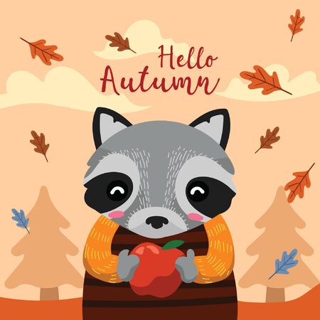 HELLO AUTUMN BACKGROUND WITH CUTE ANIMAL 8のイラスト素材