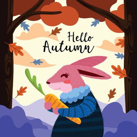 HELLO AUTUMN BACKGROUND WITH CUTE ANIMAL 9のイラスト素材